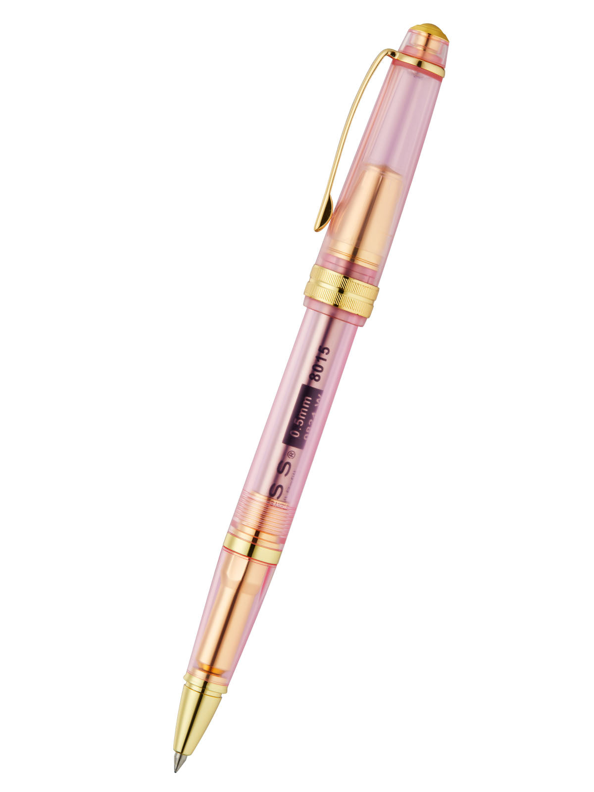 Rollerball Cross Bailey Light de resina color Rosa Translúcido con detalles dorados