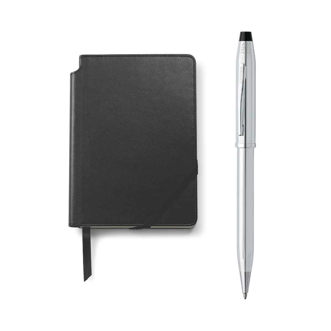 Juego para Regalo Cross Century® II de bolígrafo Cromado Brillante y cuaderno mediano negro