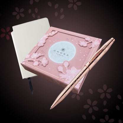 Juego para Regalo Cross Century® II de bolígrafo Cherry Blossom Plaqué Oro Rosa y cuaderno mediano azul