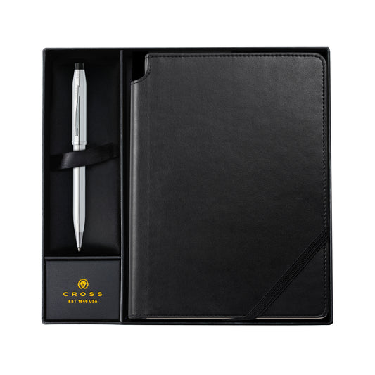 Juego para Regalo Cross Century® II de bolígrafo Cromado Brillante y cuaderno mediano negro