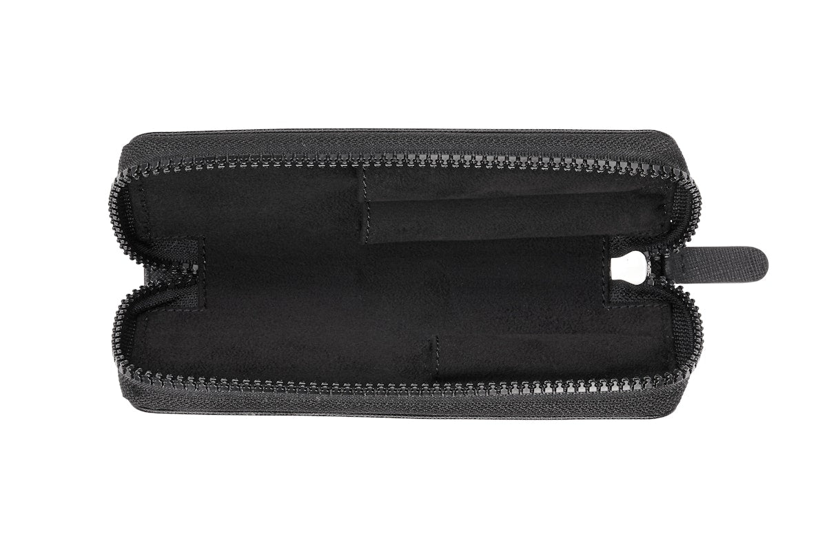 Funda para escritura de Piel Saffiano Negra con cremallera para dos piezas