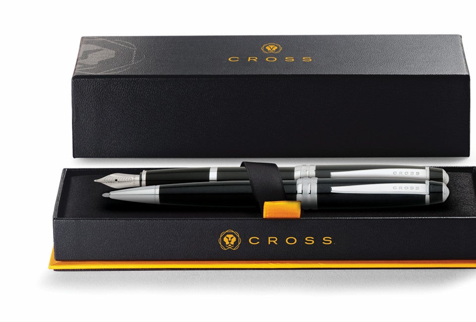 Bailey Black Lacquer Ballpoint Pen & Fountain Pen (Medium) Gift Set